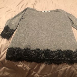 Gray and black lace top